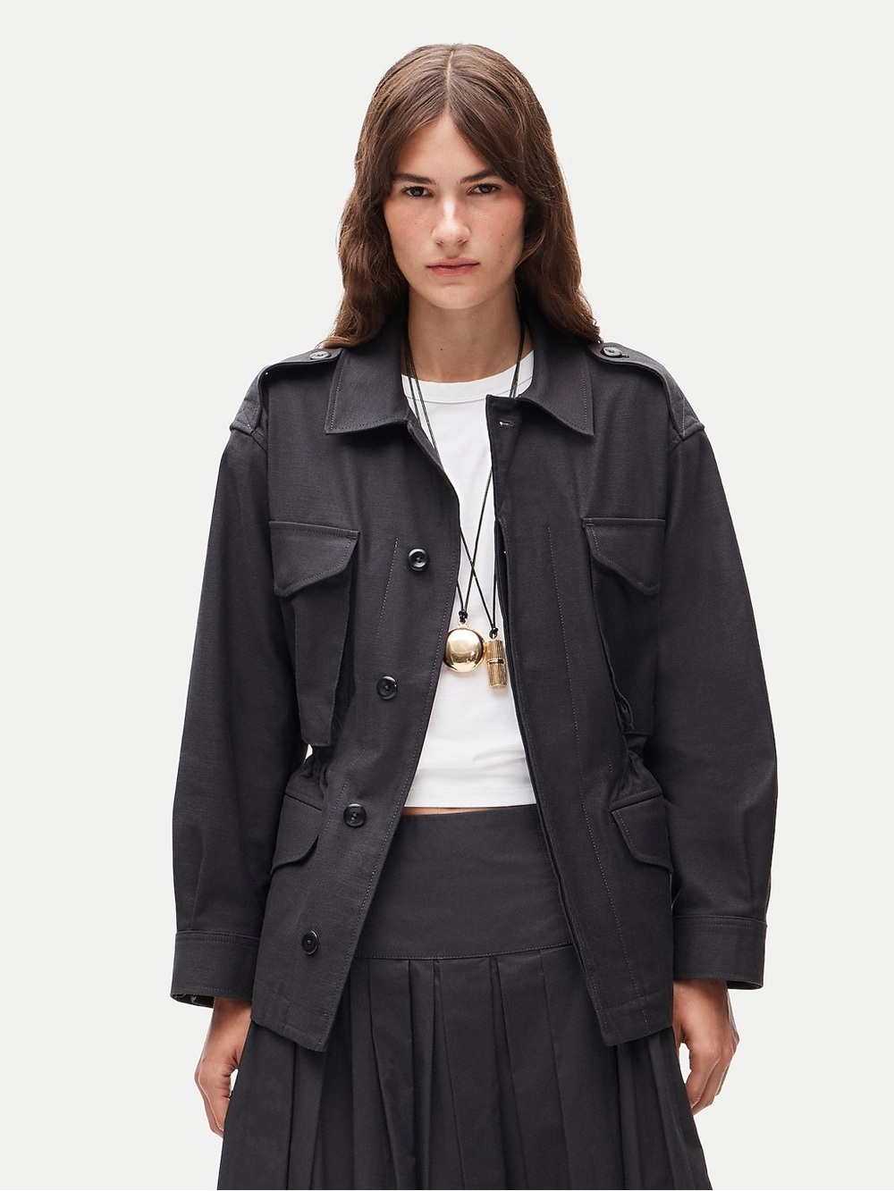 J. Crew Utility shirt-jacket in cotton sateen in Dark Ebony Grey Size XS NWT